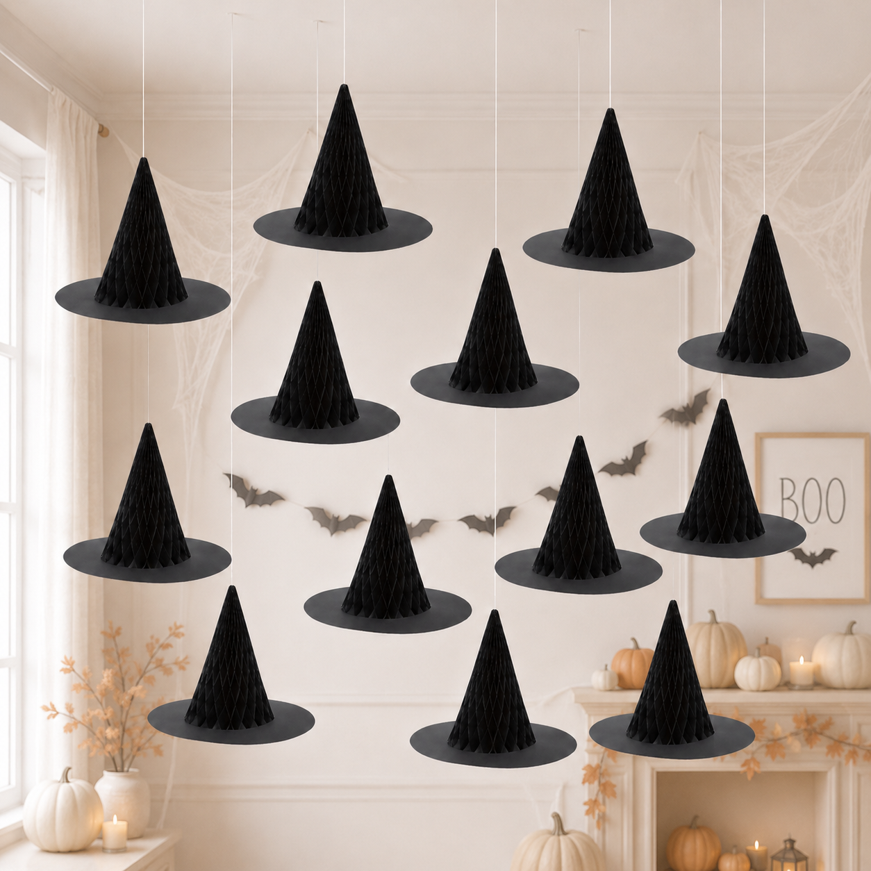 Hanging Large Honeycomb Witch Hats - 12Pk